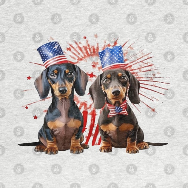 4th of July Dachshund Dogs #1 by Chromatic Fusion Studio